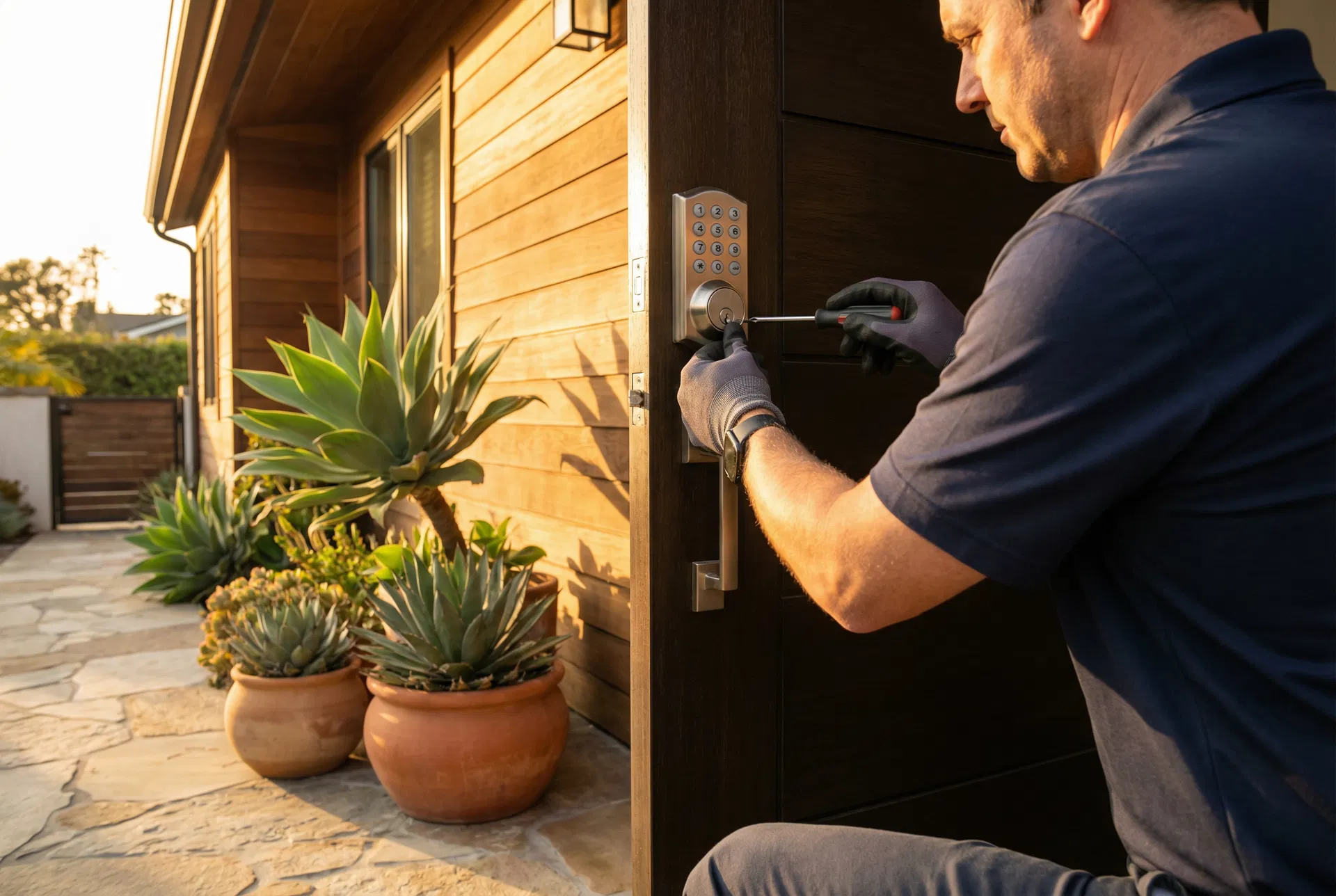 MGM locksmith servicing a residential keypad lock